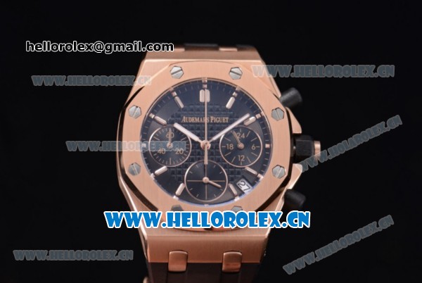 Audemars Piguet Royal Oak Offshore Chronograph Miyota OS20 Quartz Rose Gold Case with Black Dial Stick Markers and Black Rubber Strap (EF) - Click Image to Close